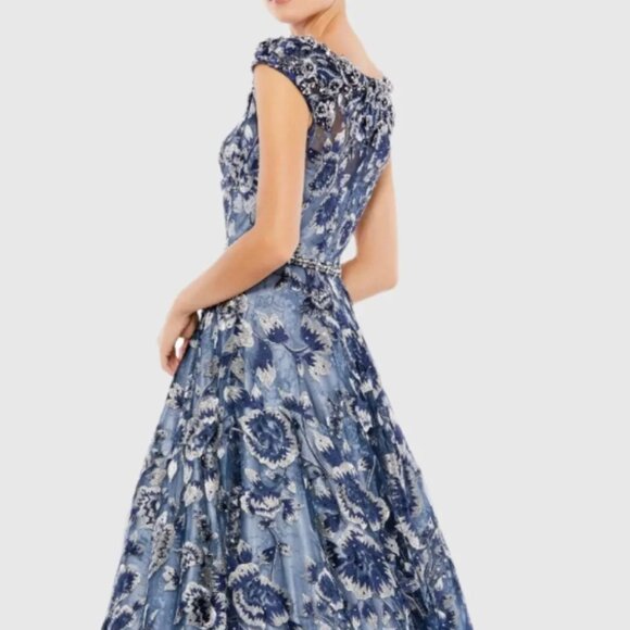 MAC DUGGAL NWT Blue Embellished Cap Sleeve High Neck Ballgown 10 Style # 79325 - Picture 3 of 16